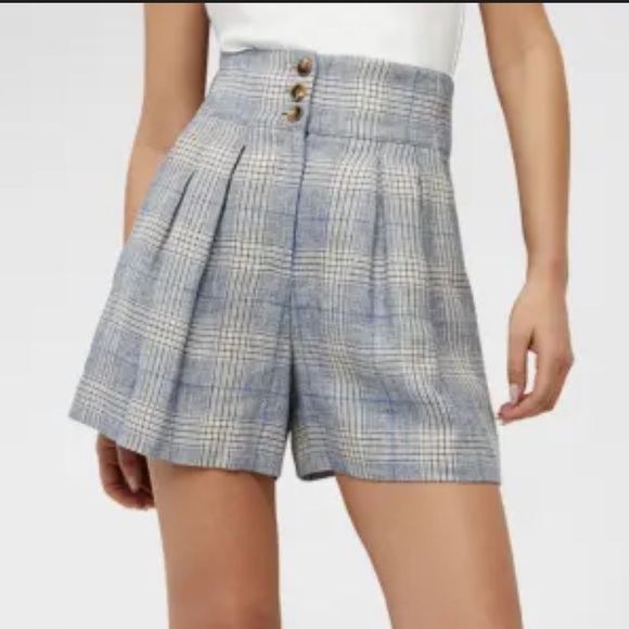 VERONICA BEARD Alicia Windowpane Plaid 100% Linen Shorts Pleated Blue Multi Sz6 - Picture 2 of 15